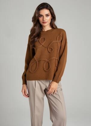 Pulover elasticitate mâneci lungi maro B.YOUNG femeie
