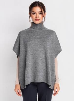 Poncho guler rulat gri GRACE & MILA femeie