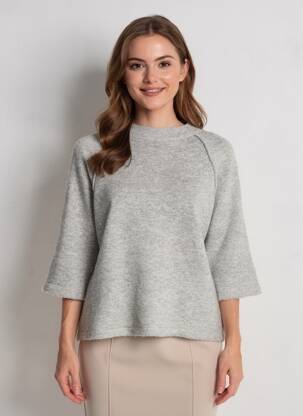 Pulover croială dreaptă mâneci 3/4 gri INSPIRATION STUDIO femeie