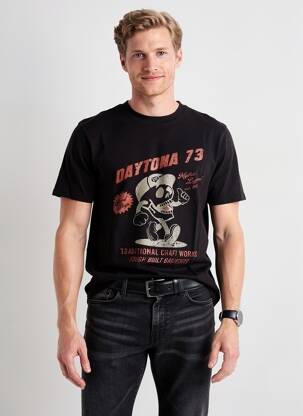 Tricou croială dreaptă mâneci scurte negru DAYTONA bărbat