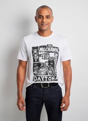 Tricou croială dreaptă mâneci scurte alb DAYTONA bărbat