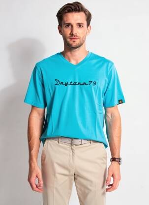 Tricou broderie mâneci scurte albastru DAYTONA bărbat