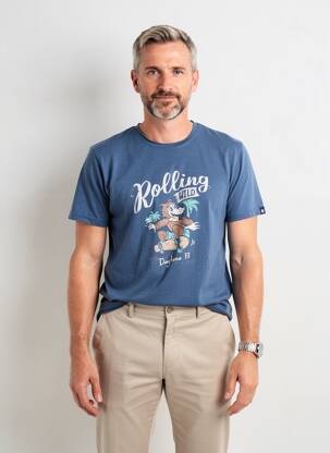 Tricou croială cambrată mâneci scurte albastru DAYTONA bărbat
