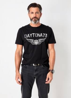 Tricou croială dreaptă mâneci scurte negru DAYTONA bărbat