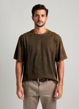 Tricou croială dreaptă mâneci scurte maro DAYTONA bărbat