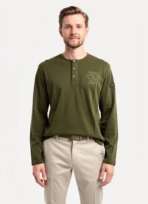 Tricou guler tunisian mâneci lungi verde DAYTONA bărbat