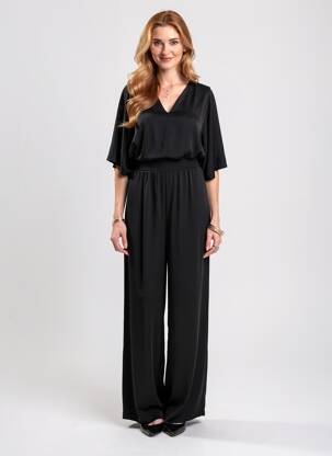 Salopetă-pantalon croială fluidă mâneci 3/4 negru ACCESS FASHION femeie