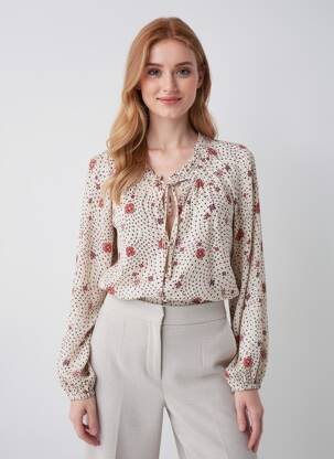 Cămașă imprimeu floral mâneci lungi bej GRACE & MILA femeie