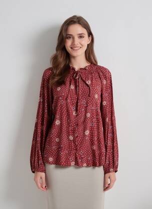 Cămașă imprimeu floral mâneci lungi roșu GRACE & MILA femeie