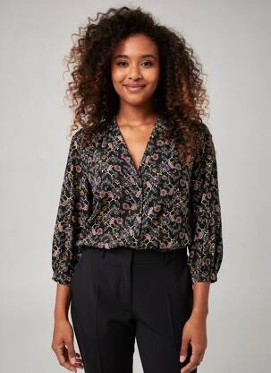 Cămașă imprimeu floral mâneci 3/4 negru GRACE & MILA femeie