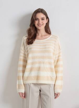 Pulover elasticitate mâneci lungi bej GRACE & MILA femeie
