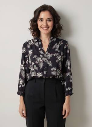 Cămașă imprimeu floral mâneci lungi negru WHITE STUFF femeie