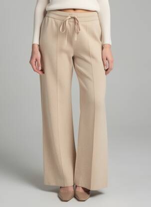 Pantalon evazat talie elastică bej NINA CARTER femeie
