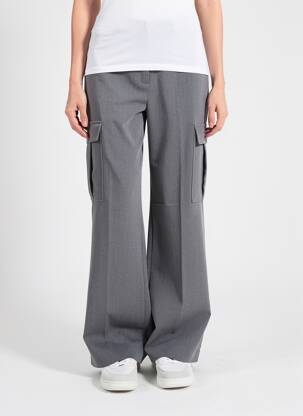 Pantalon larg țesătură poplin mărime normală gri BROADWAY femeie