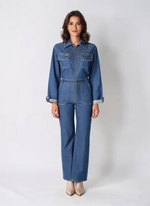 Salopetă-pantalon guler de bluză mâneci lungi albastru TOXIK3 femeie