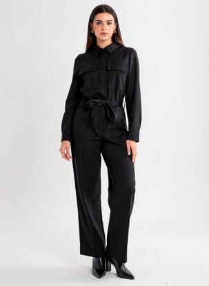 Salopetă-pantalon guler de bluză mâneci lungi negru DEELUXE femeie
