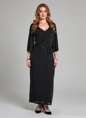 Rochie lungă croială cambrată mâneci 3/4 negru GARCIA femeie