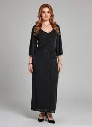 Rochie lungă croială cambrată mâneci 3/4 negru GARCIA femeie