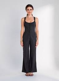 Salopetă-pantalon închidere cu nasturi pe față fără mâneci negru KALI YOG femeie