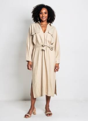 Rochie midi mâneci lungi mâneci lungi bej DIEGA femeie