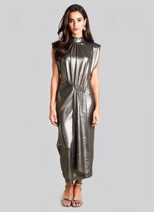 Rochie lungă mâneci scurte mâneci scurte argintiu ESSENTIEL ANTWERP femeie