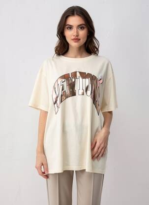 Tricou croială dreaptă mâneci scurte bej NEWTONE femeie
