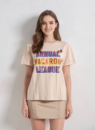 Tricou serigrafie mâneci scurte bej NEWTONE femeie