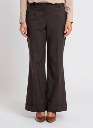 Pantalon evazat închidere cu fermoar sub clapetă cu cârlig maro HANA SAN femeie
