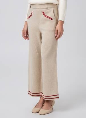 Pantalon evazat talie elastică bej NOTSHY femeie