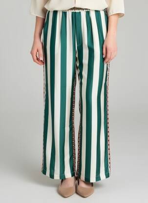 Pantalon drept talie elastică mărime normală verde ME369 femeie