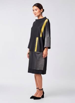 Rochie midi mâneci lungi mâneci lungi negru OZAI N KU femeie
