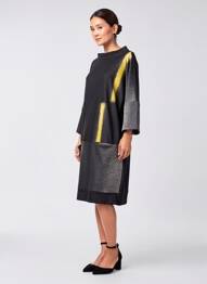 Rochie midi mâneci lungi mâneci lungi negru OZAI N KU femeie