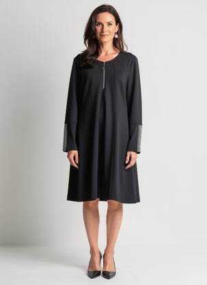 Rochie midi mâneci lungi mâneci lungi negru DOLCEZZA femeie