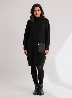 Rochie pulover elasticitate mâneci lungi negru K-DESIGN femeie