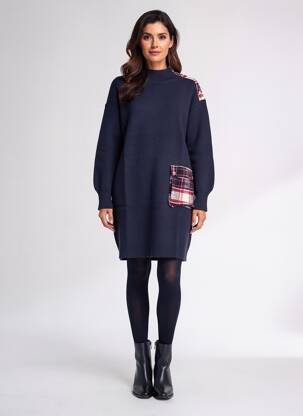 Rochie pulover guler col înalt mâneci lungi albastru K-DESIGN femeie