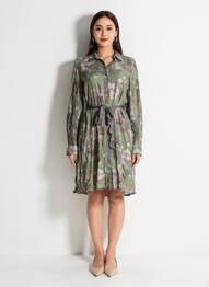 Rochie midi imprimeu floral mâneci lungi verde LAST QUEEN femeie