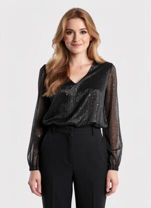 Top elasticitate mâneci lungi negru ESPERANCE femeie