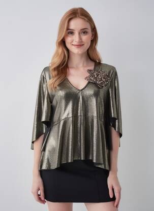 Top elasticitate mâneci lungi auriu ESPERANCE femeie