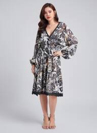 Rochie midi imprimeu floral mâneci lungi negru APRIL VINTAGE femeie