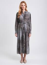 Rochie lungă țesătură poplin mâneci lungi gri LAST QUEEN femeie