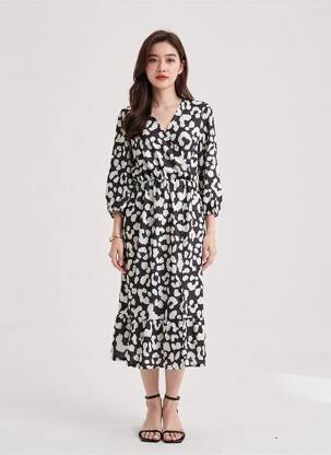 Rochie midi croială fluidă mâneci lungi negru ESTEE BROWN femeie