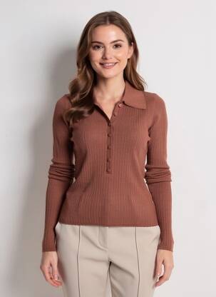 Pulover croială cambrată mâneci lungi maro NATHAEL femeie