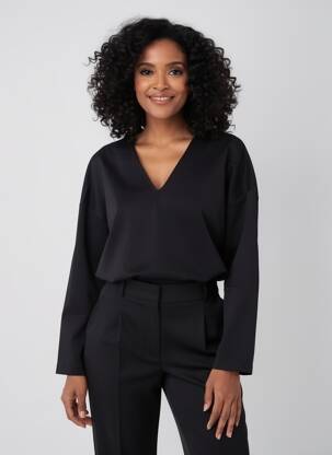 Top guler în v mâneci lungi negru ORTO BOTANICO femeie