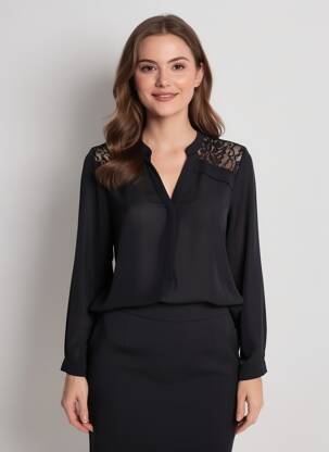Bluză mâneci lungi mâneci lungi negru EMA BLUE'S femeie