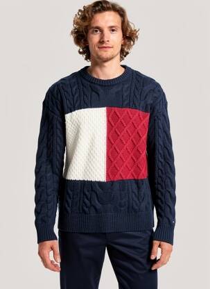 Pulover guler rotund mâneci lungi albastru TOMMY HILFIGER bărbat