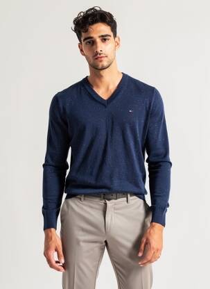 Pulover guler în v mâneci lungi albastru TOMMY HILFIGER bărbat