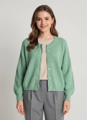 Vestă cu mâneci lungi guler rotund verde GRACE & MILA femeie