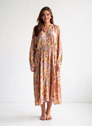 Rochie midi imprimeu floral mâneci lungi roz LA PETITE ETOILE femeie