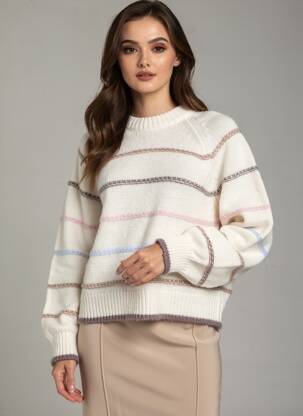 Pulover croială dreaptă mâneci lungi bej PIECES femeie