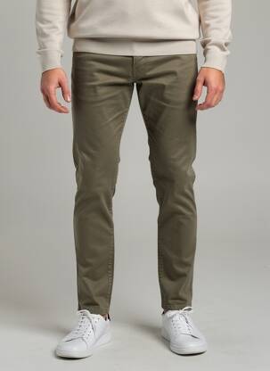 Pantalon slim țesătură poplin mărime normală verde MCS bărbat